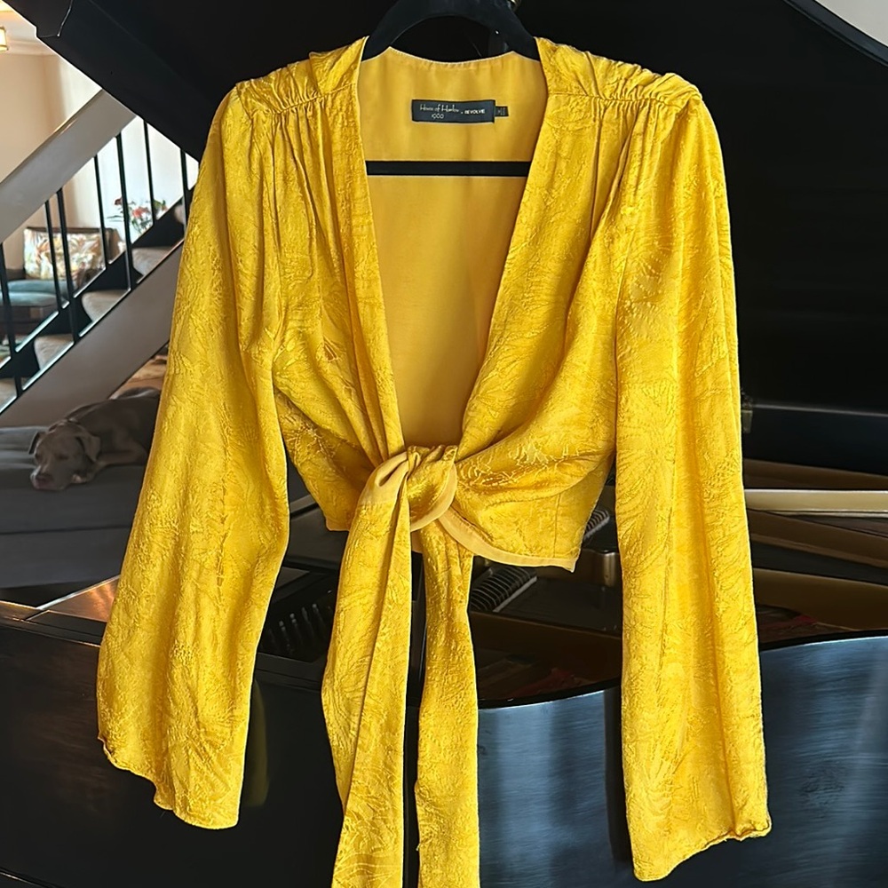 House of Harlow 1960 Yellow Tie-Front Blouse